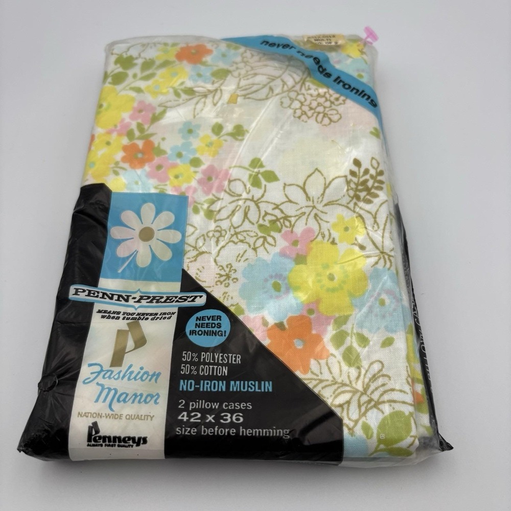 Vtg. Penn-Prest Pillowcases 2pc Fashion‎ Manor Blue Floral Penneys 42x36 New